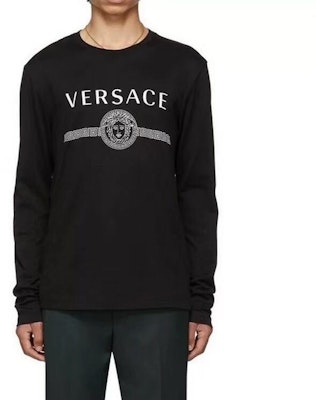 Versace 黑色印花長袖棉質T恤 A83580-A228806-A1008 Purchase Versace 黑色印花長袖棉質T恤 A83580-A228806-A1008