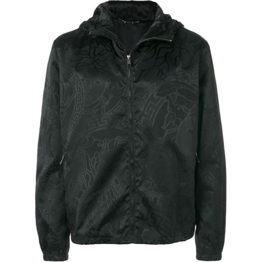Versace Black Printed Hooded Zip-Up Jacket A77592-A223268-A408