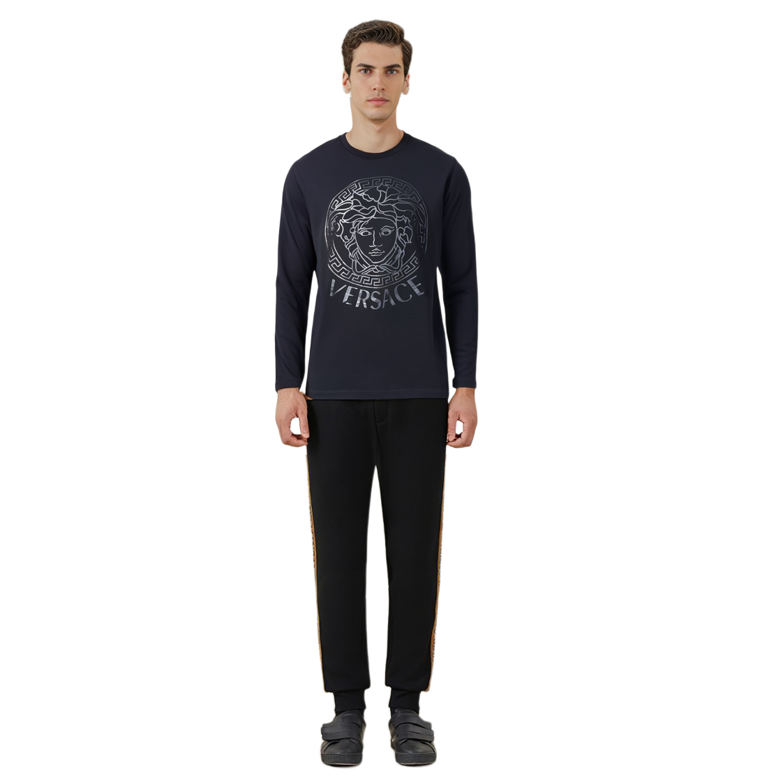 Purchase VERSACE 黑色印花長袖圓領T恤 A85871-A228806-A1008