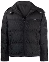 VERSACE Black Puffer Jacket Patchwork Hoodie Full-Zip Long Sleeve 1003636-1A02841-1B000 VERSACE Black Puffer Jacket Patchwork Hoodie Full-Zip Long Sleeve 1003636-1A02841-1B000