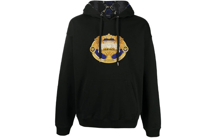 VERSACE Black Pullover Sweatshirt with Embroidered Lettering A88699-A231242-A1008