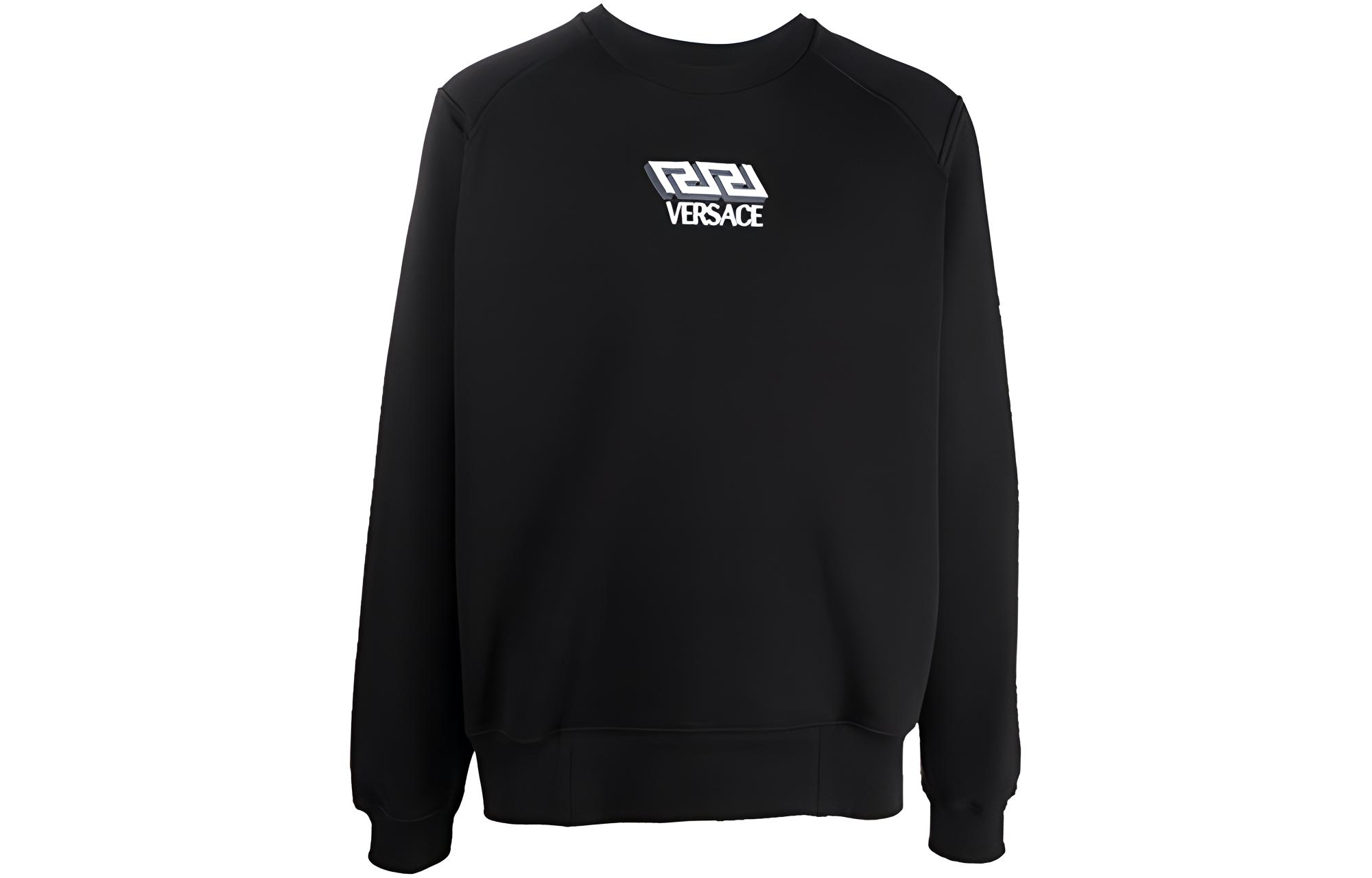 VERSACE Black Pullover Sweatshirt with Embroidered Logo. 1001774-1A01446-1B000