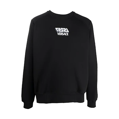 VERSACE Black Pullover Sweatshirt with Embroidered Logo. 1001774-1A01446-1B000