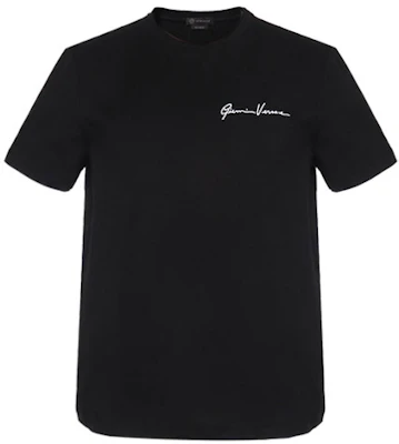 ヴェルサーチ メンズ ブラック シグネチャー クルーネック Tシャツ A84828-A228806-A2024 Order ヴェルサーチ メンズ ブラック シグネチャー クルーネック Tシャツ A84828-A228806-A2024