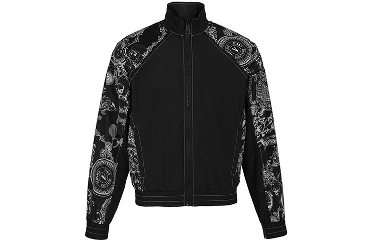 VERSACE Black Slim-Fit Printed Jacket with Stand Collar and Zipper. 71GAS401-CQS02