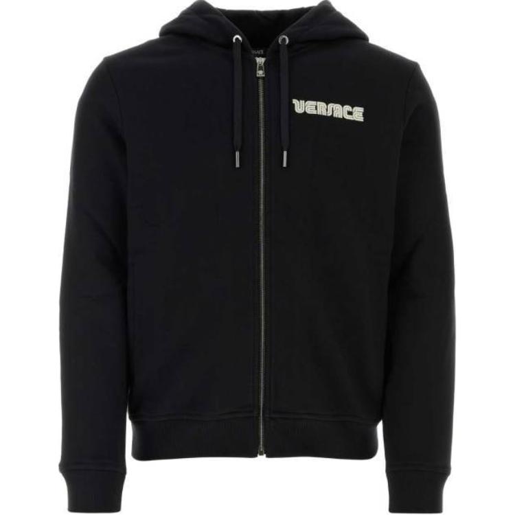 Versace Black Slim-fit Zip Hoodie Jacket with Drawstring 1016281-1A11444-1B000