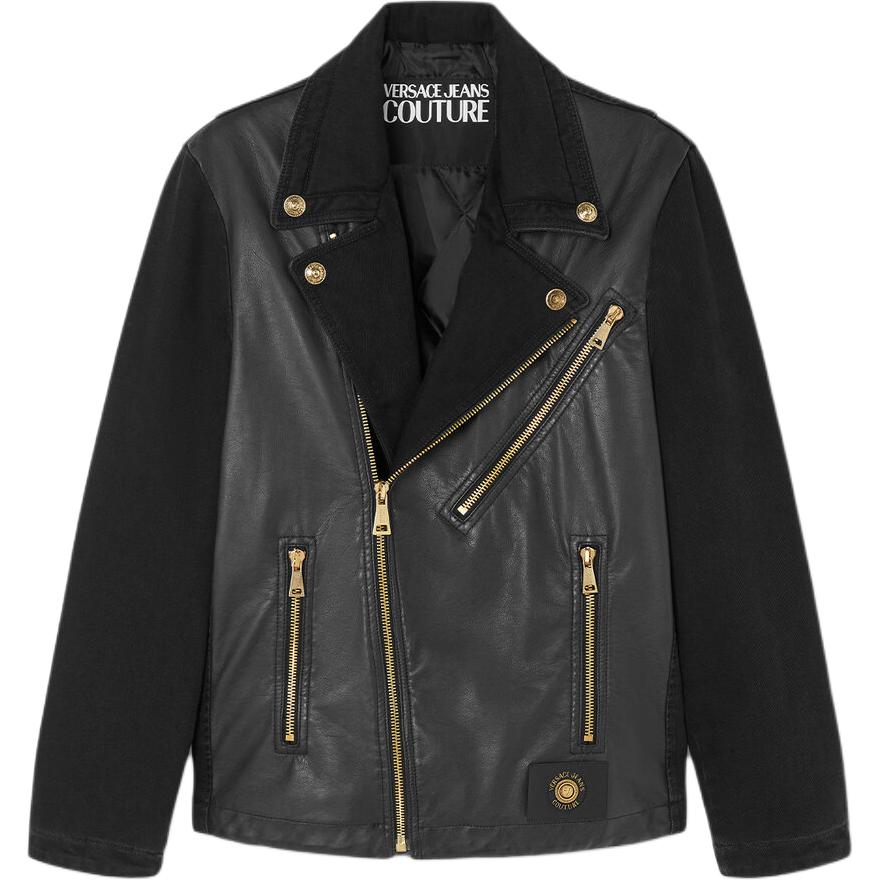 Versace Black Solid Color Biker Jacket with Diagonal Zipper E77GAS4M4-EDW012SW0-E909