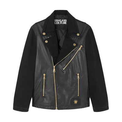 Versace Black Solid Color Biker Jacket with Diagonal Zipper E77GAS4M4-EDW012SW0-E909