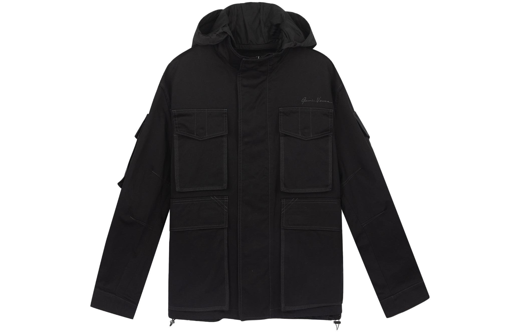 Versace Black Solid Color Pocket Hoodie Jacket Casual Style A86911-A229958-A1008