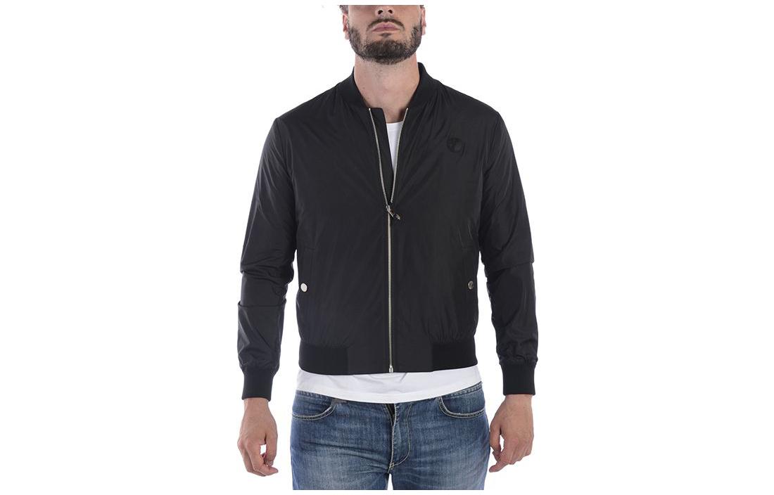 Versace Black Solid Color Zipper Jacket V500350-SVT01-877