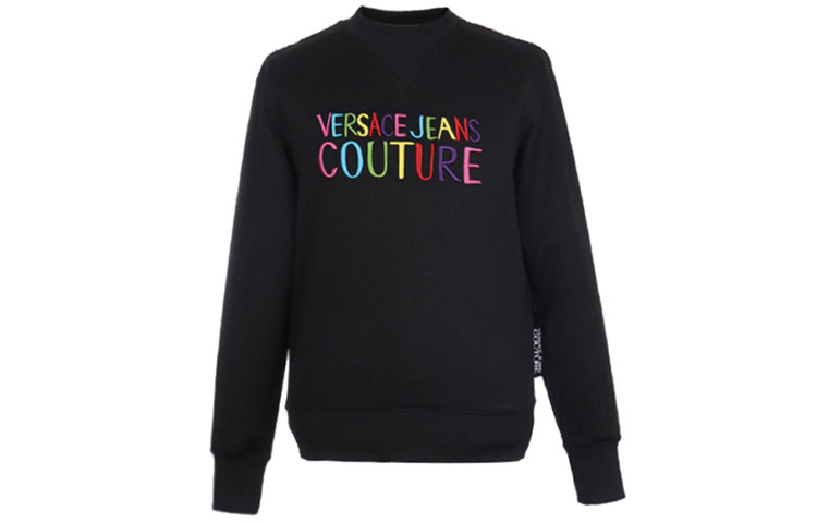 Versace Black Sweatshirt with Colorful Embroidered Logo Long Sleeve B7GVB7GG-30325-899