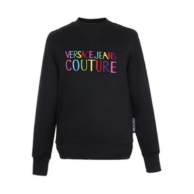 Versace Black Sweatshirt with Colorful Embroidered Logo Long Sleeve B7GVB7GG-30325-899