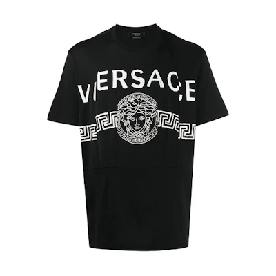 VERSACE Black T-Shirt with Alphabet Logo Print Short Sleeve Pullover A86893-A228806-A1008