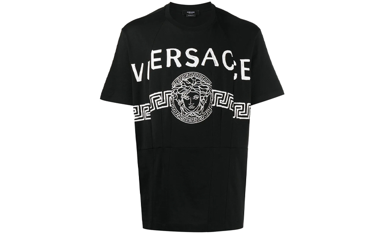 VERSACE Black T-Shirt with Alphabet Logo Print Short Sleeve Pullover A86893-A228806-A1008 圖 2