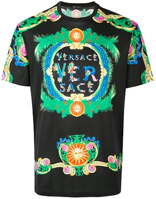 VERSACE 黑色大花卉標誌印花T恤 A77276-A224831-A708 Order VERSACE 黑色大花卉標誌印花T恤 A77276-A224831-A708
