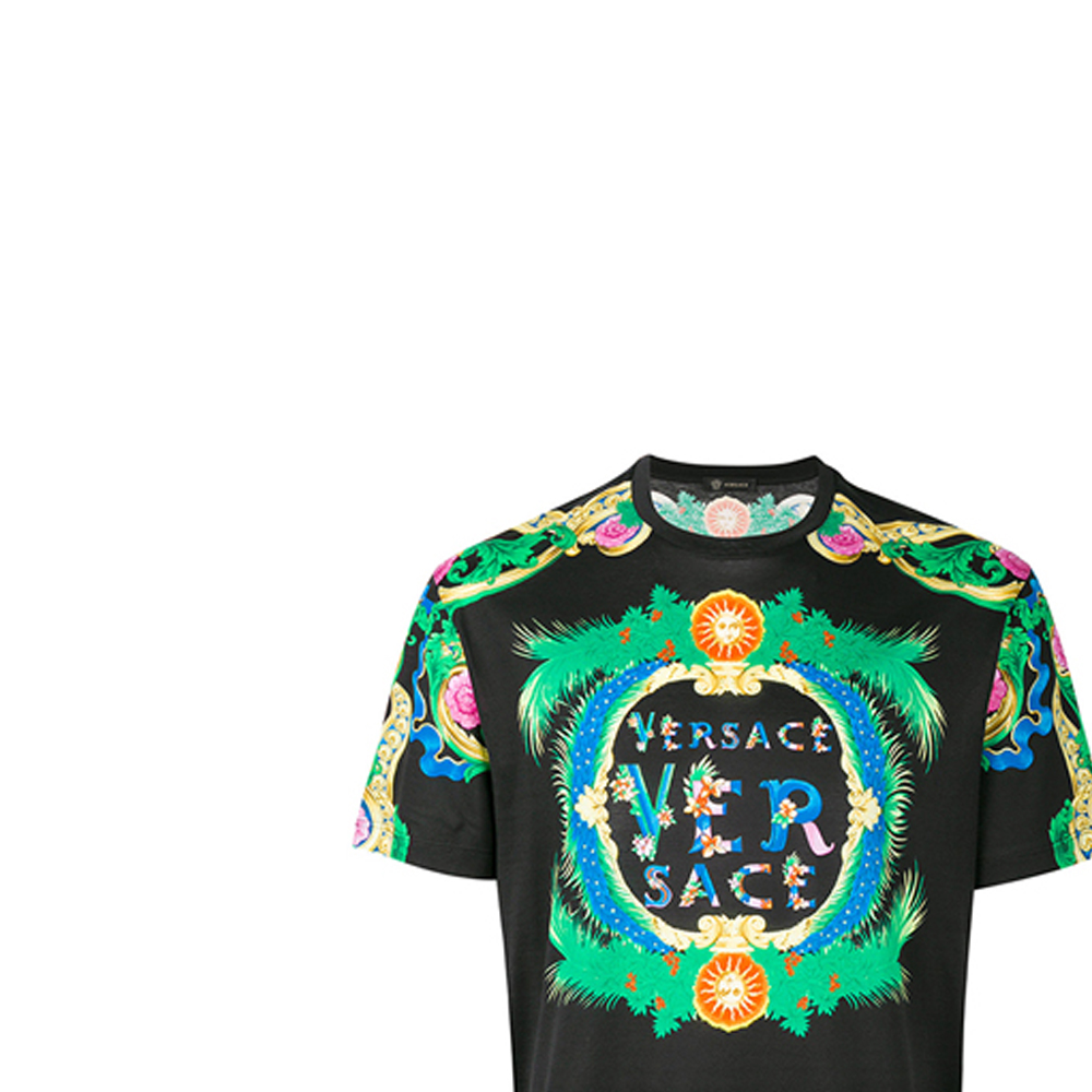 Shop VERSACE 黑色大花卉標誌印花T恤 A77276-A224831-A708