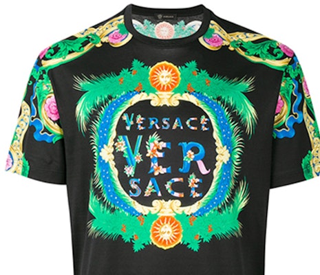 VERSACE 黑色大花卉標誌印花T恤 A77276-A224831-A708 Shop VERSACE 黑色大花卉標誌印花T恤 A77276-A224831-A708