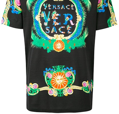 VERSACE 黑色大花卉標誌印花T恤 A77276-A224831-A708 Purchase VERSACE 黑色大花卉標誌印花T恤 A77276-A224831-A708