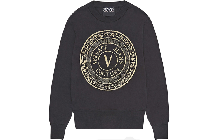 Versace Black V-Pattern Knit Pullover Sweatshirt Long Sleeve EB5GZA822-E50463-EK42