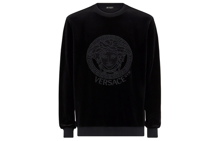 VERSACE Black Velvet Long Sleeve Pullover Sweatshirt AUU14028-AC00309-A008