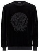 VERSACE Black Velvet Long Sleeve Pullover Sweatshirt AUU14028-AC00309-A008 VERSACE Black Velvet Long Sleeve Pullover Sweatshirt AUU14028-AC00309-A008