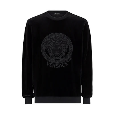 VERSACE Black Velvet Long Sleeve Pullover Sweatshirt AUU14028-AC00309-A008