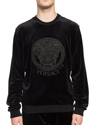 VERSACE 黑色天鹅绒长袖套头卫衣 AUU14028-AC00309-A008 Lookbook VERSACE 黑色天鹅绒长袖套头卫衣 AUU14028-AC00309-A008