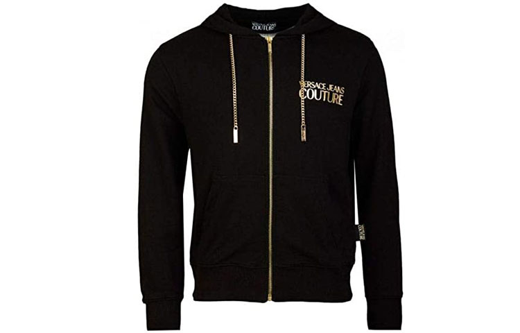 Versace Black Zip-Up Hoodie Jacket with Letter Print B7GVA7FA-13956-899