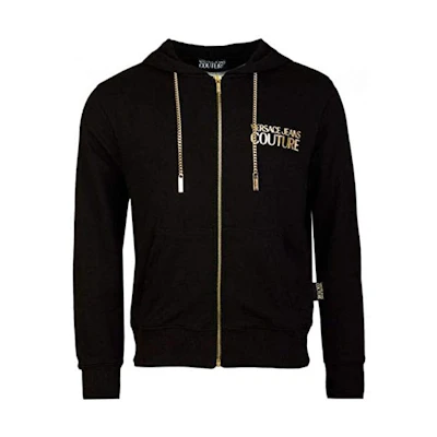 Versace Black Zip-Up Hoodie Jacket with Letter Print B7GVA7FA-13956-899