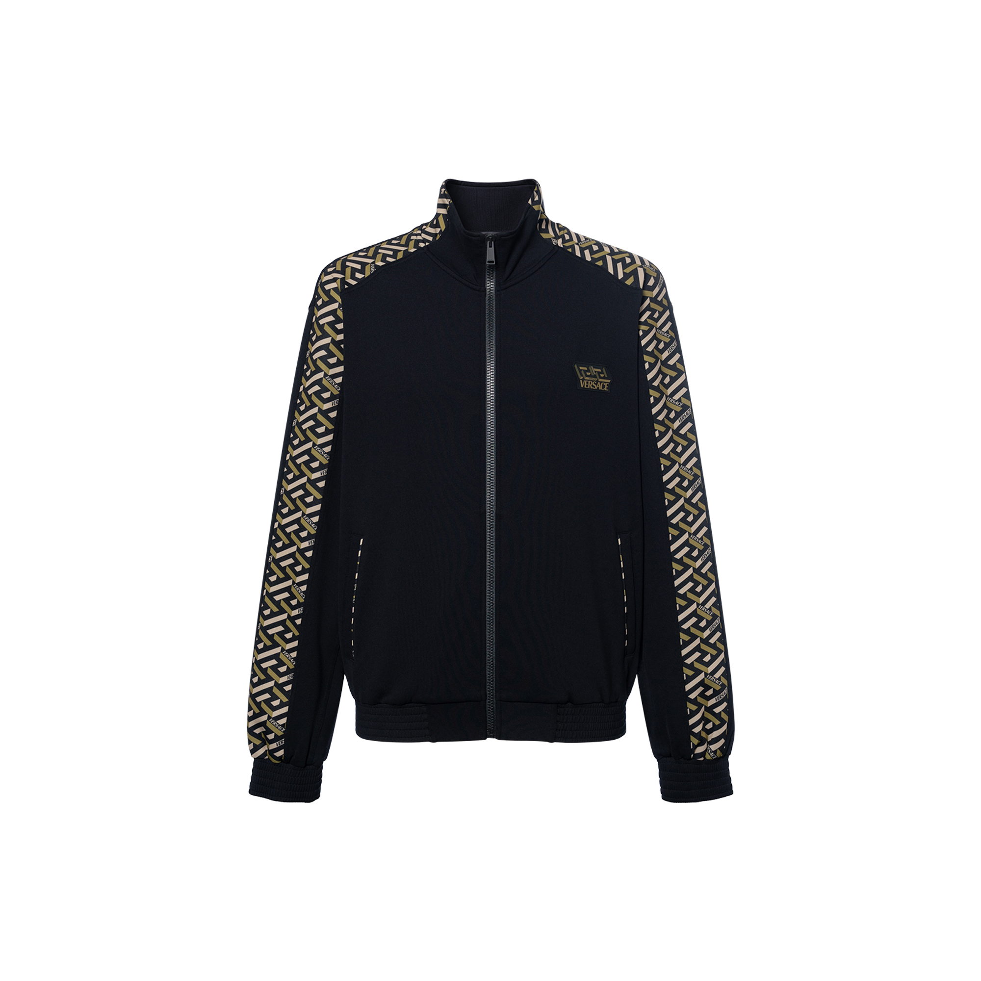 Versace Black Zip-Up Jacket with Logo Print Long Sleeves 10021001-A01623-5B010