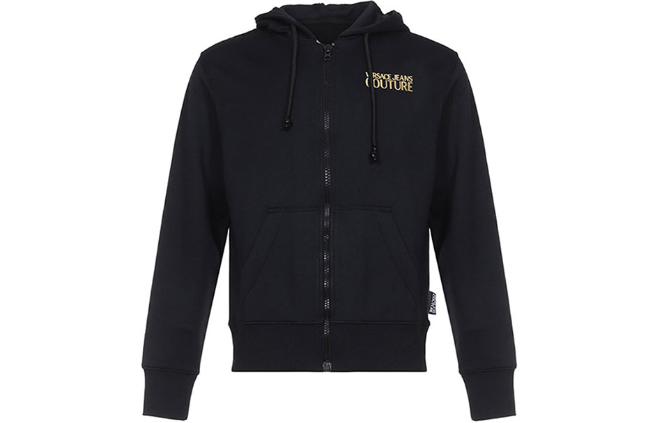 Versace Black Zip-Up Sweatshirt with Gold Foil Print Back Design B7GVA7GB-30325-K42