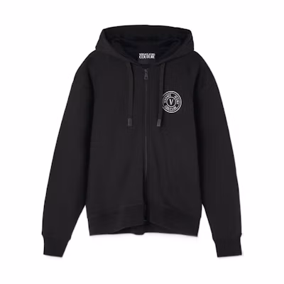 Versace Black Zip Hoodie with V Logo Print and Drawstring E73GAIT06-ECF00T-EC89