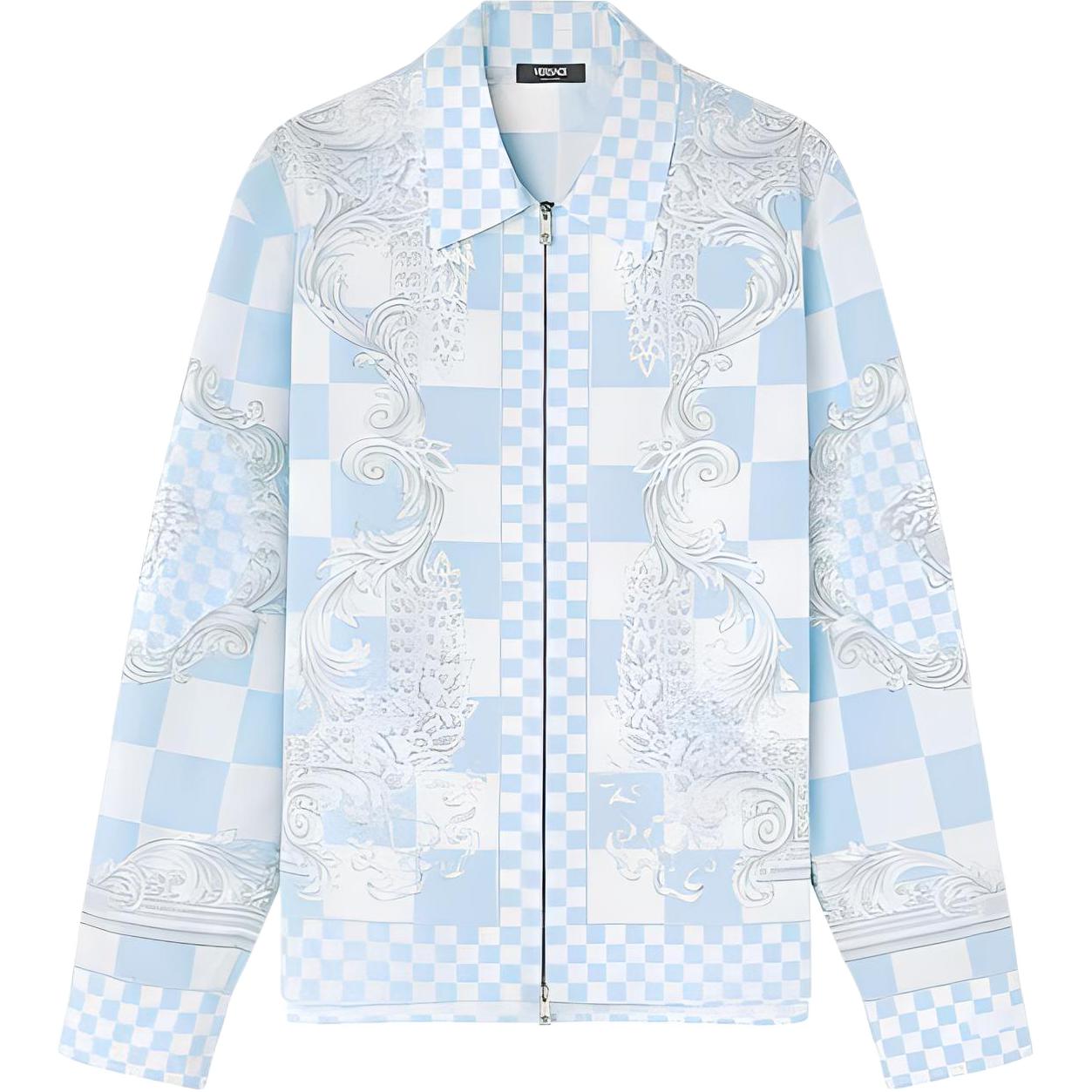 Versace Blue Checkered Print Zip-Up Collared Jacket 1A10514-1014857-5X500