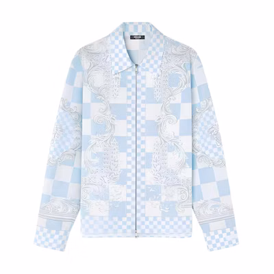 Versace Blue Checkered Print Zip-Up Collared Jacket 1A10514-1014857-5X500