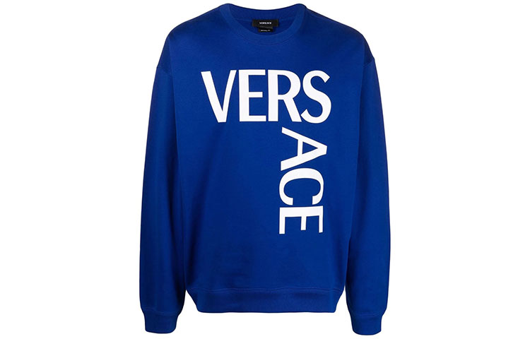 VERSACE Blue Crewneck Sweatshirt with Letter Pattern. 10013771A01015-1U600