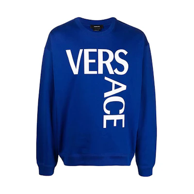 VERSACE Blue Crewneck Sweatshirt with Letter Pattern. 10013771A01015-1U600