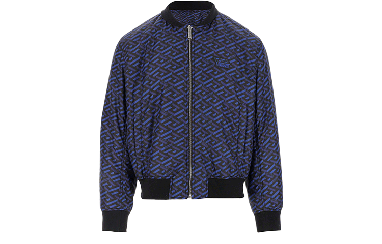VERSACE Blue Diagonal Logo Print Zip-Up Jacket A88323-1A01931-5U180