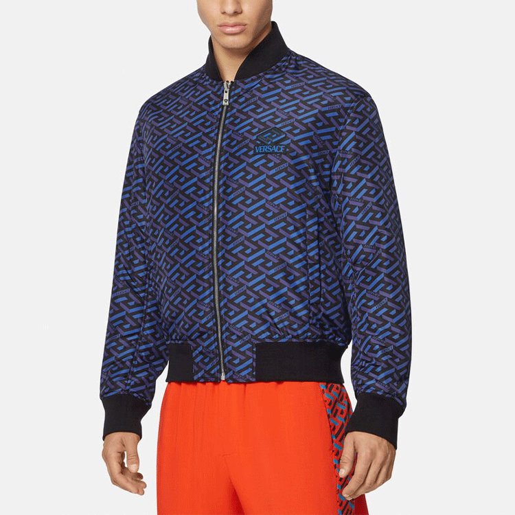 Shop ヴェルサーチ ブルー ロゴプリント ジップアップジャケット A88323-1A01931-5U180