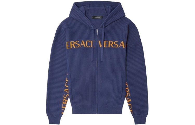 Versace Blue Hooded Knit Letter Logo Sweatshirt Jacket A89337-A237551-1U040