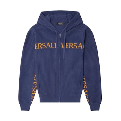 Versace Blue Hooded Knit Letter Logo Sweatshirt Jacket A89337-A237551-1U040