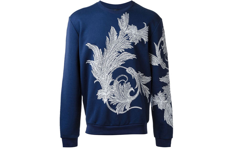 Versace Blue Leaf Print Cotton Patchwork Sweatshirt A73532-A217891-A126