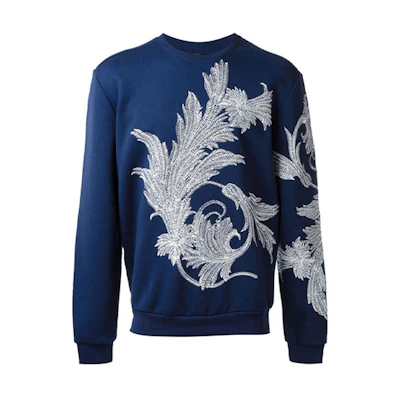Versace Blue Leaf Print Cotton Patchwork Sweatshirt A73532-A217891-A126