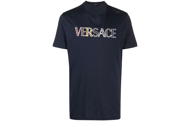 VERSACE Blue Logo Embroidered Short Sleeve T-Shirt 10024631-A01811-1U610 圖 2