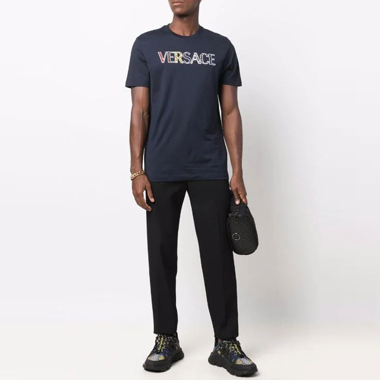 VERSACE Blue Logo Embroidered Short Sleeve T-Shirt 10024631-A01811-1U610 圖 3