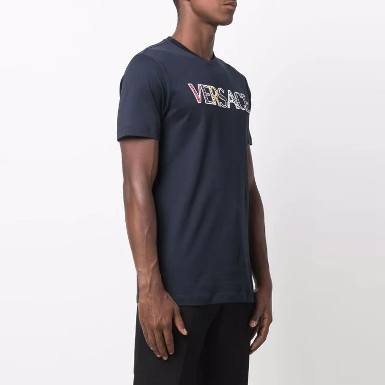 VERSACE Blue Logo Embroidered Short Sleeve T-Shirt 10024631-A01811-1U610 圖 4