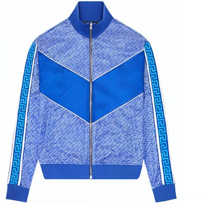 VERSACE Blue Logo Print Colorblock Long Sleeve Jacket 1001509-1A01115_6U300 Buy VERSACE Blue Logo Print Colorblock Long Sleeve Jacket 1001509-1A01115_6U300