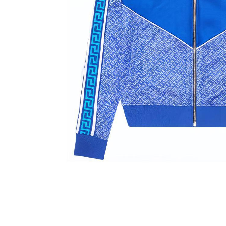 Sizing VERSACE Blue Logo Print Colorblock Long Sleeve Jacket 1001509-1A01115_6U300