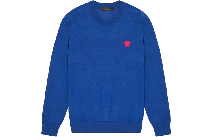 Versace Blue Medusa Embroidered Logo Pullover Sweatshirt. 1001174-1A00796-1U600