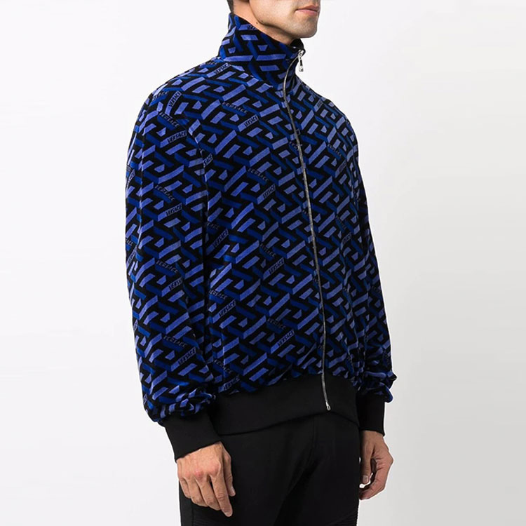 Lookbook VERSACE Blue Pattern Print Zip-Up Long Sleeve Jacket 10020581-A01609-2U340