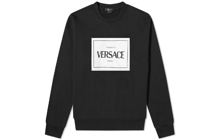 VERSACE BOX Logo Black Crewneck Long Sleeve Sweatshirt for Men A89400-A231242-A1008